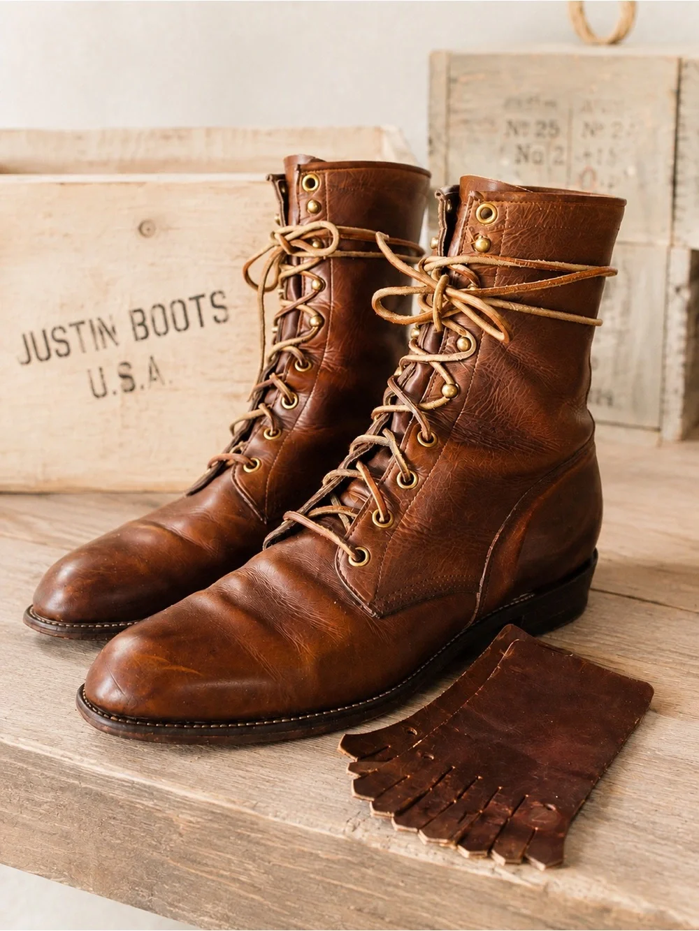 Vintage Justin Lace-Up Leather Boots Brown Kiltie USA Men’s 11C Heritage